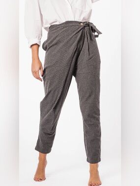 I AM YOUR MANTALON Classic Light Grey Pinstripe Anthracite Asymmetrical Trousers